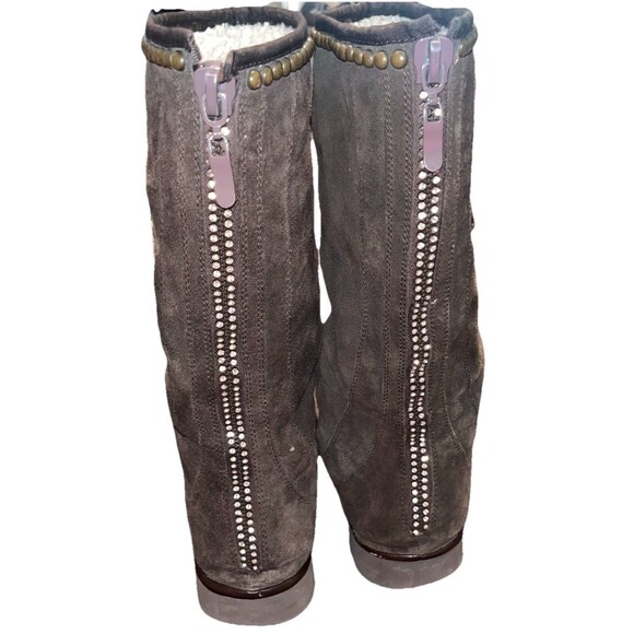 Gypsy Soule Brown Suede Boots Western Tooled Leather Swarovski Crystal Cross 10 - Picture 3 of 16